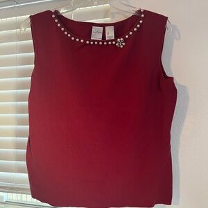 Liz Claiborne Red Sleeveless Blouse with Pearl Details